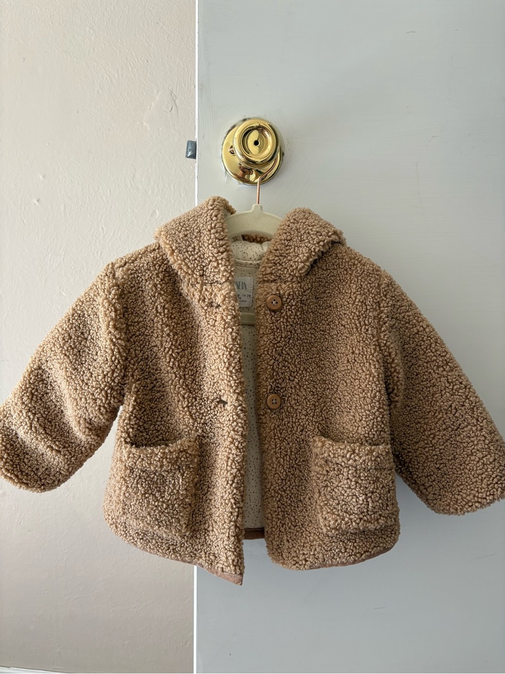 Zara Cozy Teddy Hooded Jacket for Baby Girl - Brown